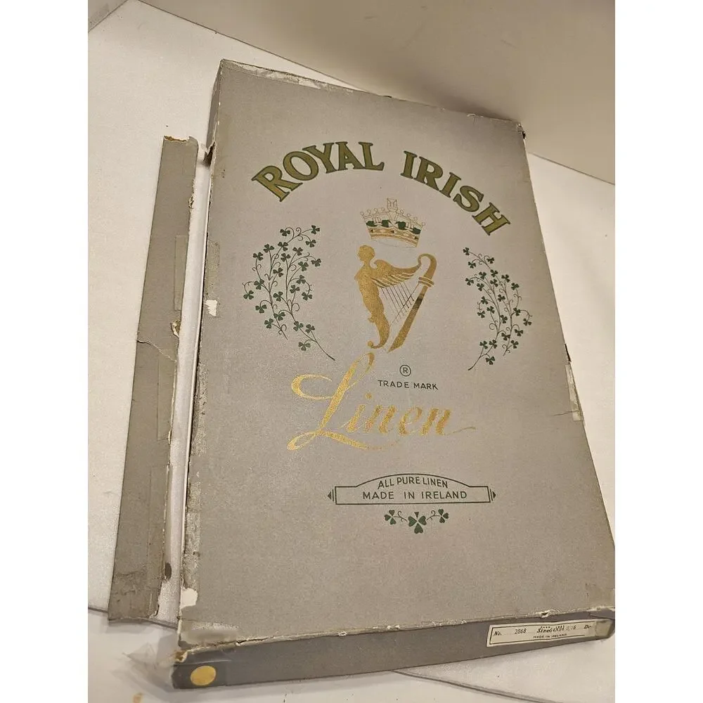Vintage Irish Linen 64x84‎ Banquet Tablecloth & 8 Matching Napkins Ivory In Box